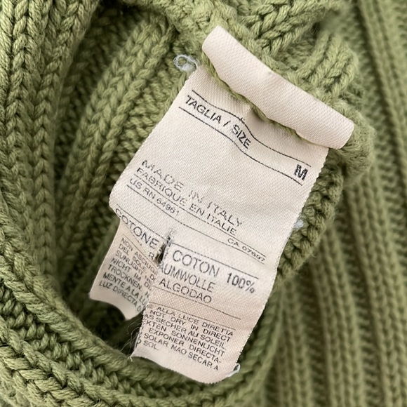 Vintage Y2K Benetton Ribbed Chartreuse Green V Neck Cotton Knit Sweater Womens - Picture 5 of 7